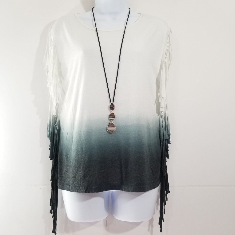 NWOT Filly Flair Gray Fade Tye Dye Tee W/Fringes